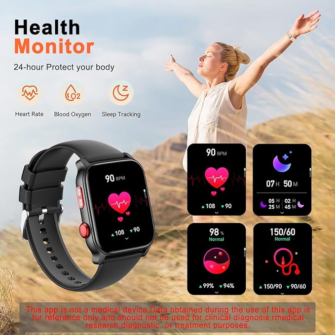 QTLLBT 9 Languages Translation Watch Smart Watch Bluetooth Call (Answer/Make Calls) Fitness Tracker IP68 Waterproof 100+ Sports Heart Rate Sleep Android iPhone Men and Women Smart Watch (Black)