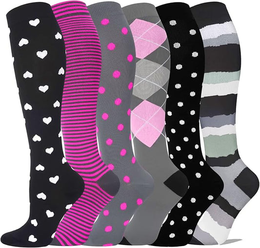 Graduated Compression Socks for Women&Men 20-30mmhg Knee High Socks Travel Hiking Running Stocking