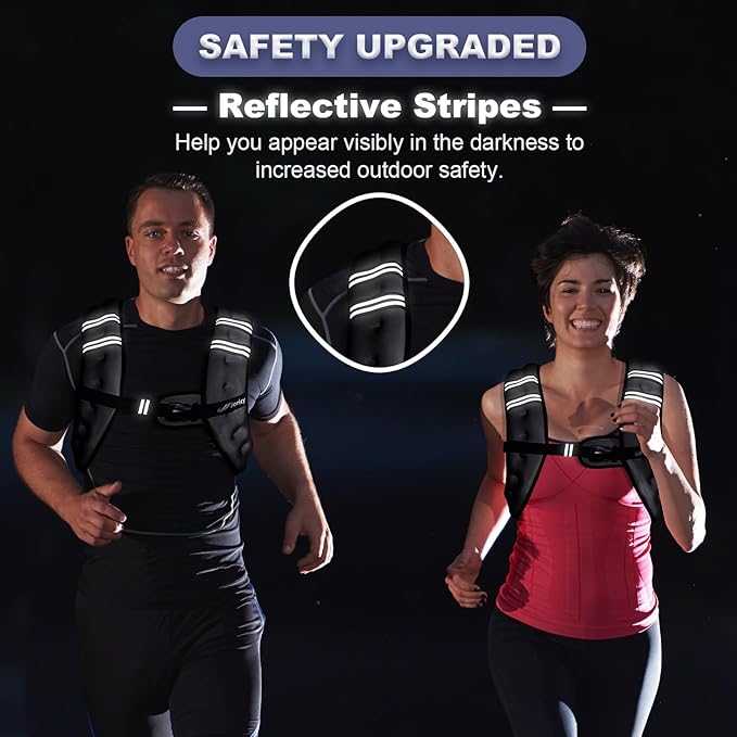 Weighted Vest 5lb/8lb/10lb/15lb/20lb/25lb/30lb Weight Vest Woman Men with Reflective Stripe, Rucking Running Vests for Women Workout Walking Strength Training Weight Loss Fitness Weightlifting