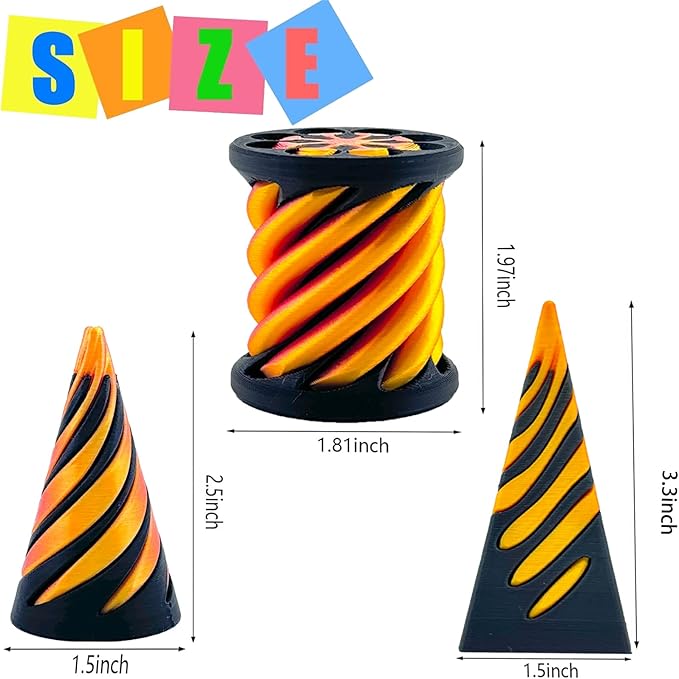 3 Packs Impossible Cone,Spiral Cone Fidget Toy Impossible Pyramid Passthrough Toy,3D Printed Spiral Cone Fidget Toy,Mini Vortex Thread Illusion Desktop Deco Souvenir Gift for Anxiety Relaxing