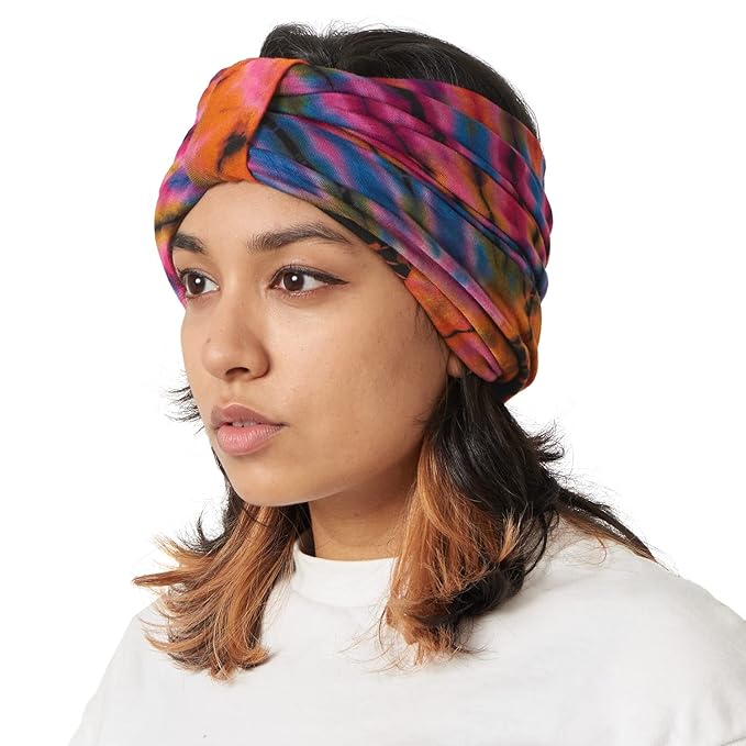 Casualbox Tie-Dye Headband Hippie Bandana Head Wrap Cover Retro Flower 60's 70's B,Free Size