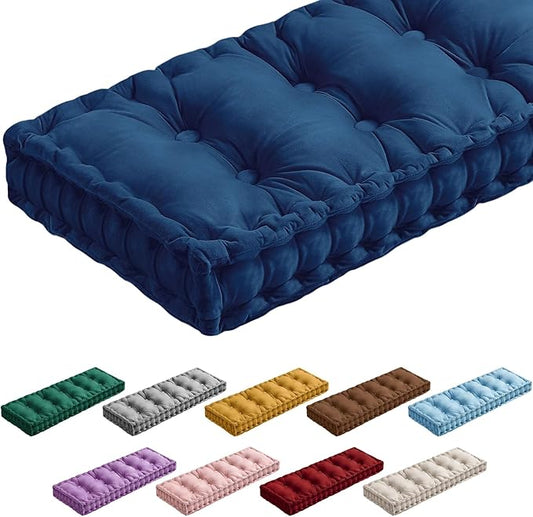 Bench Cushions for Indoor Furniture 42x16 in Velvet Kitchen Dining Piano Window Seat Cushion, Tufted Patio Porch Swing Thicken Bench Pad Memory Foam(Royal Blue)