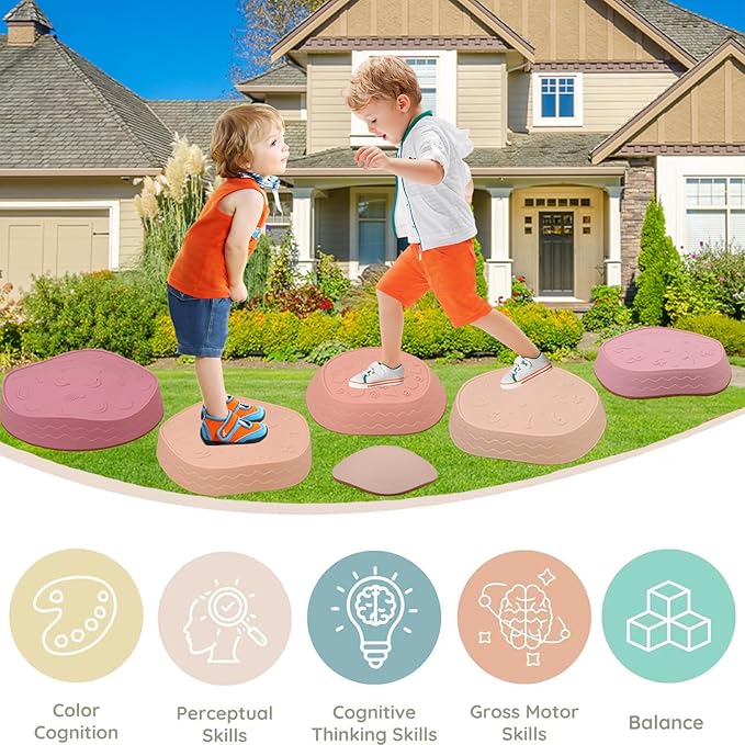 Fanboxk Stepping Stones for Kids,Non-Slip Toddlers Stepping Stones for Promoting Children's Balance Coordination Skills,Obstacle Courses Sensory Toys Outdoor or Indoor Play for Kids 3-8