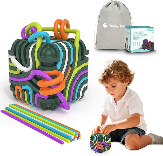 3D Silicone Sensory Fidget Cube for Autism & ADHD - FDA Food Grade Silicone Travel Toys for Kids and Adults, Quiet Stress & Anxiety Relief with 15 pcs 5 Color Strings & Carry Pouch