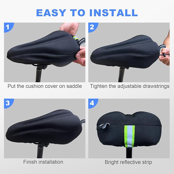Bike Seat Cushion - Bike Seat Cover for Men & Women Comfort, Bike Cushion for Narrow Bike Seat, BMX, MTB & Road, Bicycle Seat Cushion Fit for Peloton, Spin and Stationary Bike, Indoor Outdoor Cycling