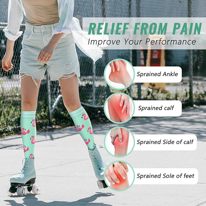 fenglaoda Compression Socks Women Men 4 Pairs, Knee High Support Socks for Running, Sports, Travel, Flight, Nurse