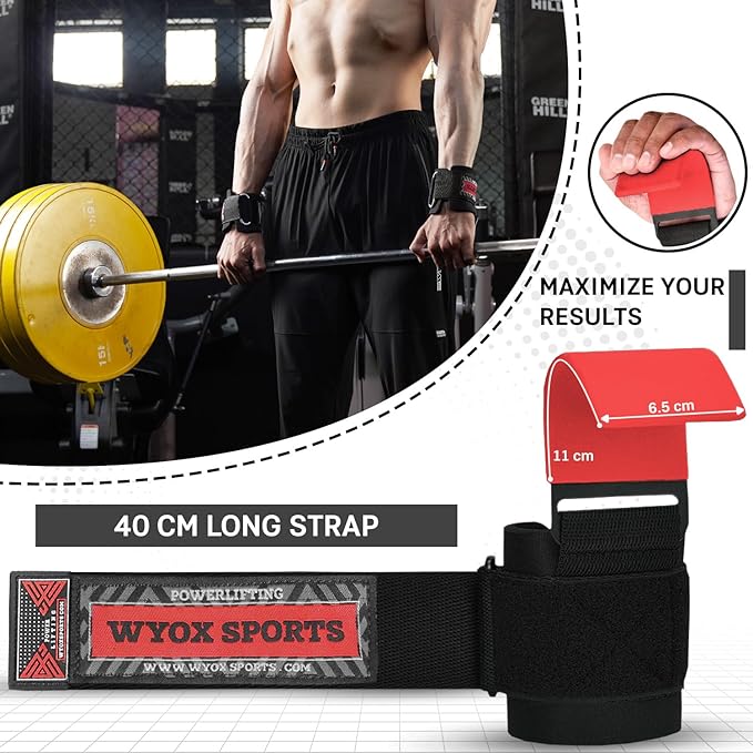 WYOX Weight Lifting Hooks for Men & Women (Pair) – Heavy Duty Wrist Support Straps with Hooks for Deadlifts, Pull Ups, Shrugs – Gym Lifting Straps with Grip Assist for Weightlifting & Strength Training