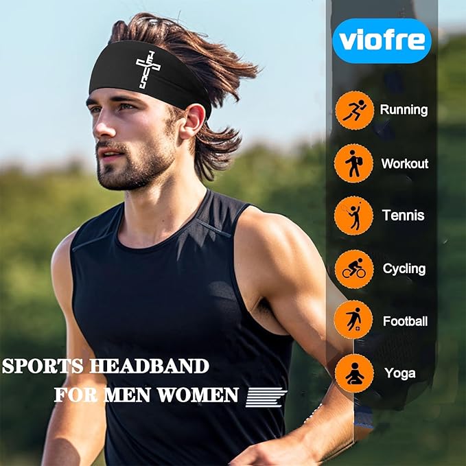 3pcs Sweat Bands Headbands Men Sweatbands Headbands for Women Christian CrossSports Running