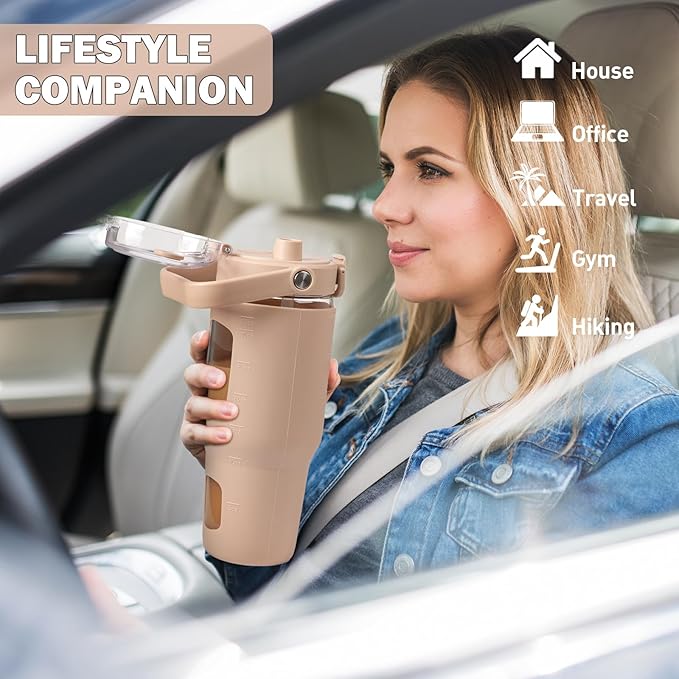 BLUEGO 32oz Glass Water Bottles with Straw Time Marker Half Gallon Large Motivational Water Bottle with Silicone Sleeve 2 Liter Large Glass Water Jug for Gym, Sports& Workout, Daily, Amber