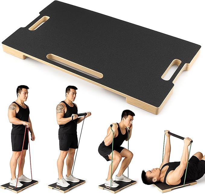 Hiboom Resistance Band Footplate Wood Exercise Platform with Non-slip Surface Workout Footplate Exercise Platform for Band Training Stretching Flexibility and Balance and Full-body Home Gym