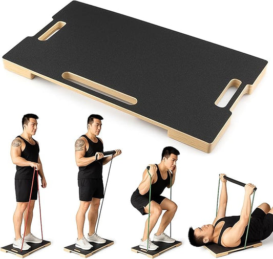 Hiboom Resistance Band Footplate Wood Exercise Platform with Non-slip Surface Workout Footplate Exercise Platform for Band Training Stretching Flexibility and Balance and Full-body Home Gym