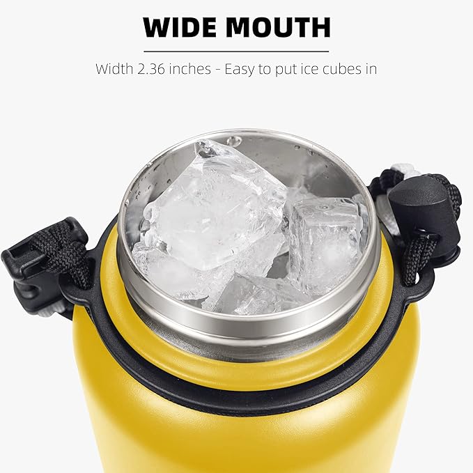 Fanhaw 40 Oz Stainless Steel Insulated Sports Water Bottles with Straw for Kids, Men and Women (Yellow)