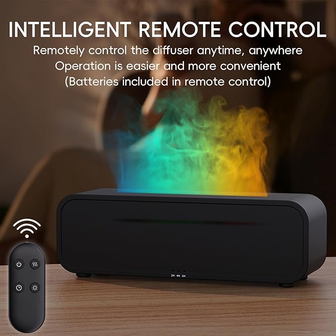 Essential Oil Diffuser, Music Sync Fire Flame Aromatherapy Diffuser, 250ml Cool Mist Humidifier, Scent Aroma Diffuser with 7 Colors Light, Remote Control, Timer & Auto-Off for Home Room (Black)