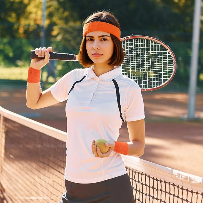 Civaner 12 Pcs 80s 90s Sweatbands Neon Headbands Wristbands for Men Women Party Sports Cotton Headbands Terry Cloth Athletic Sweat Bands for Tennis Football Gym Workingout Accessories