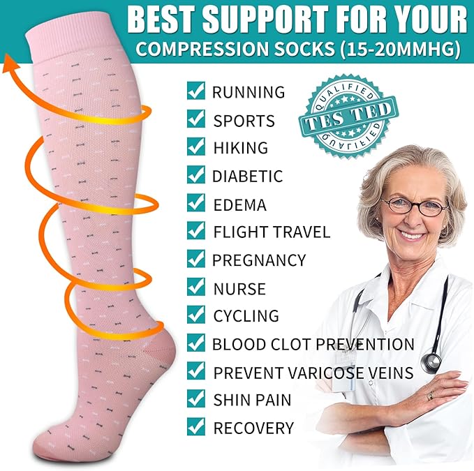 BLUEENJOY Copper Compression Socks for Women & Men (6 pairs) - Best Support for Nurses, Running, Hiking, Recovery