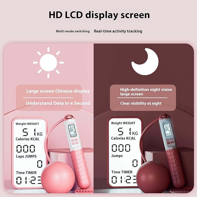 Runaivete Skipping Rope With Counter,Cordless Digital Jump Rope With Counter,Smart Intelligent Adjustable Digital Timer & Calorie Burned Counting With Lcd Display For Fitness