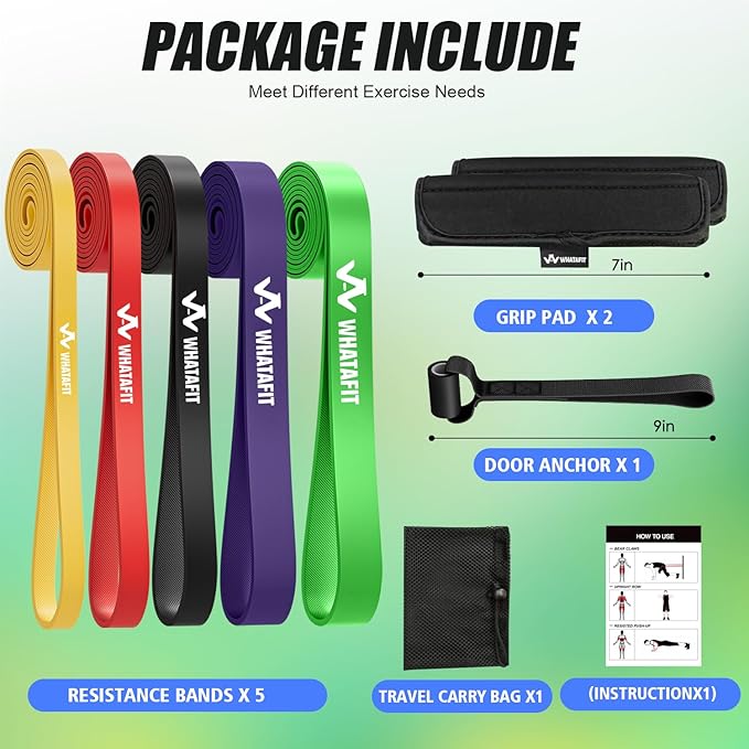 WHATAFIT Resistance Bands, Pull Up Assistance Bands, Exercise Bands, Workout Bands Set for Men and Women Home Fitness, Body Stretching, Strength Training, Physical Therapy
