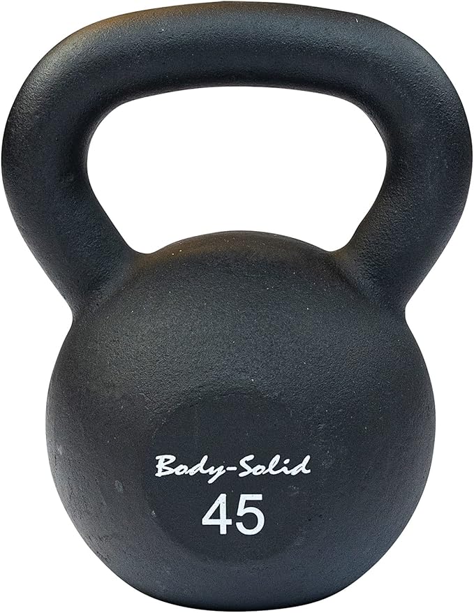 Body-Solid Matte Black Powder Coat Kettlebell with Kettle Grip Handle, Perfect Kettlebells for Weight Training and Core Workout Exercise Equipment