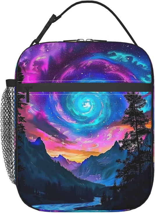 Galaxy Landscape Lunch Box for Women Men Adults Kids, Insulated Cooler Cosmic Sky Lunch Bag for School, Picnic, Office, Travel, Work, Portable Reusable Polyester Thermal Tote Lunch Bags