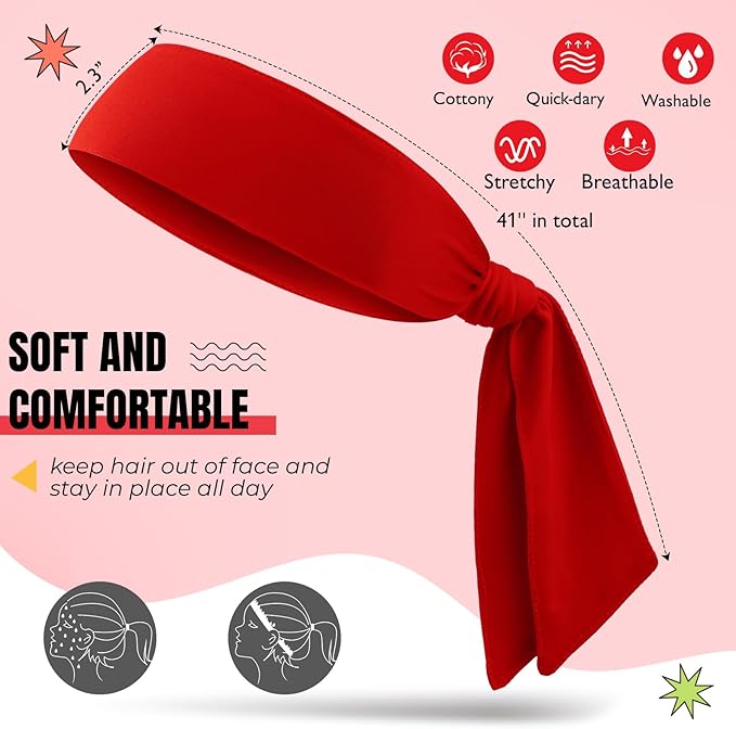 Hiboom 30 Pack Tie Headband Bulk Sports Tennis Head Tie Ninja Karate Tie Back Athletic Sweatbands Adjustable Hair Bands for Women Men Basketball, Football, Soccer, Running, Yoga Workout