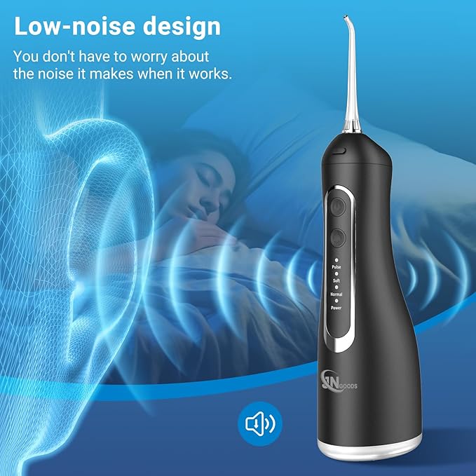 Cordless Water Dental Flosser Oral irrigator,JNGOODS 300ml Rechargeable Water flosser for Teeth IPX7 Waterproof 4 Modes Portable Oral Irrigator with 4 Jet Tips, Travel Home use
