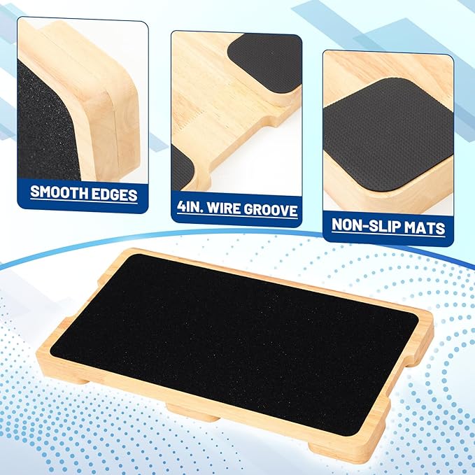 Leinuosen Resistance Band Workout Footplate Wood Fitness Board, Exercise Platform with Non-Slip Surface for Band Training Stretching, Strength, Flexibility and Balance for Total Body Home Gym