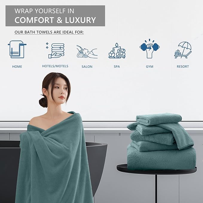 Extra Large Bath Sheet 4 Piece (35"x70")-Ultra Soft Oversized Bath Towel,Bath Sheet Set for Bathroom Hotel,Highly Absorbent Quick Dry Shower Towel Set for Adults,Bathroom Towel-Pine Green