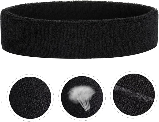 ONUPGO Sweatband Headbands for Men & Women -12PCS Sports Headbands Moisture Wicking Athletic Cotton Terry Cloth Headband for Tennis,Basketball,Football,Gym,Working Out