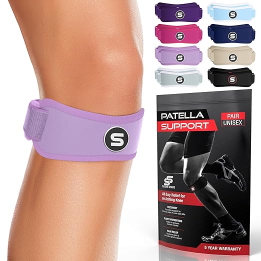Sleeve Stars Swedish Brand Patellar Tendon Support Strap for Women & Men Effective Osgood Schlatter Knee Brace Youth & Kids Knee Brace with 3 Adjustable Length fits 12"-24" (Pair/Light Purple/Adult)