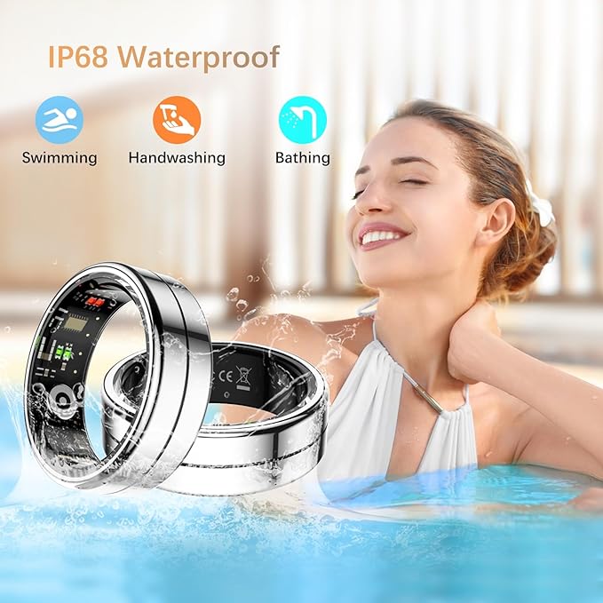 Fit Ring, Smart Health Rings for Women Men with Heart Rate,Blood Oxygen,HRV,Stress Level, Sleep Monitor, Step Tracker, No Subscription Fee, IP68 Waterproof Smart Ring for iphone &Android (Silver, 13#)