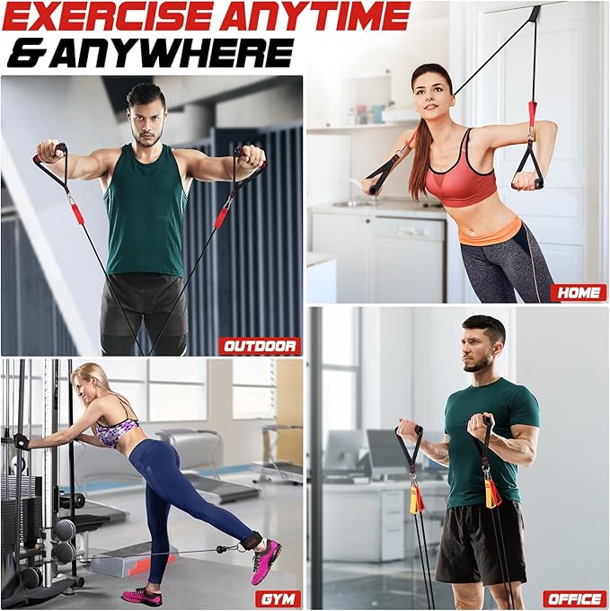 Resistance Bands with Handles, 175lb Exercise Bands for Working Out, Fitness Bands, Workout Bands with Door Anchor and Ankle Straps, Physical Therapy, Yoga, Strength Training Home Gym Equipment