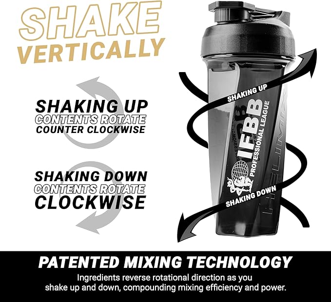 HELIMIX 2.0 IFBB Officially Licensed Vortex Blender Shaker Bottle Holds upto 28oz | No Blending Ball or Whisk | USA Made | Portable Pre Workout Whey Protein Drink Shaker Cup | Mixes Smoothies Shakes