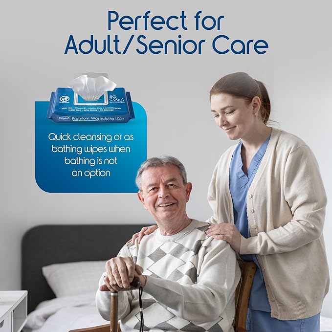 Inspire Adult Wet Wipes, Wash Cloths, Incontinence & Cleansing for Elderly Extra Large, 8"x12" (Pack of 8)