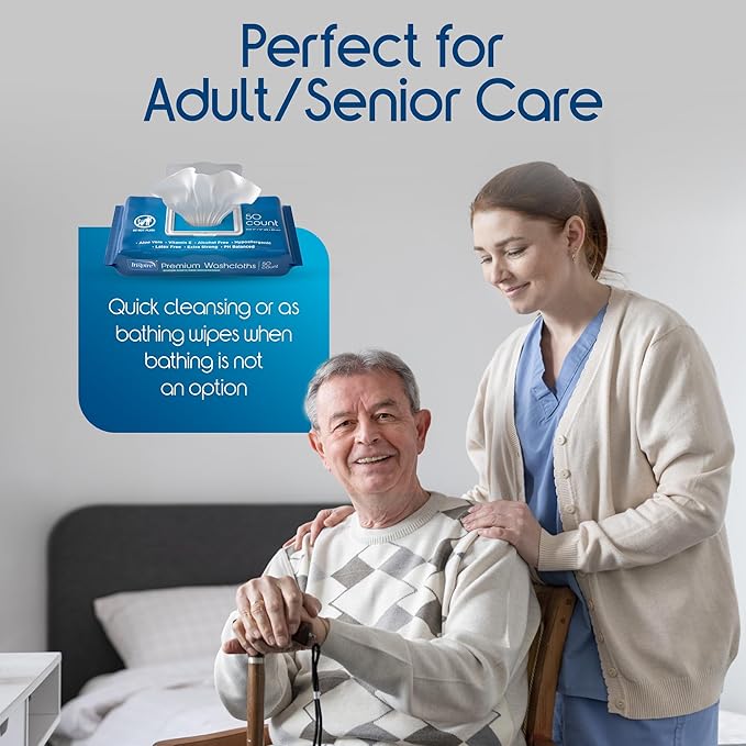 Inspire Adult Wet Wipes, Wash Cloths | Adult Wipes for Incontinence & Cleansing for Elderly, 8"x12" (50 Count (Pack of 1))