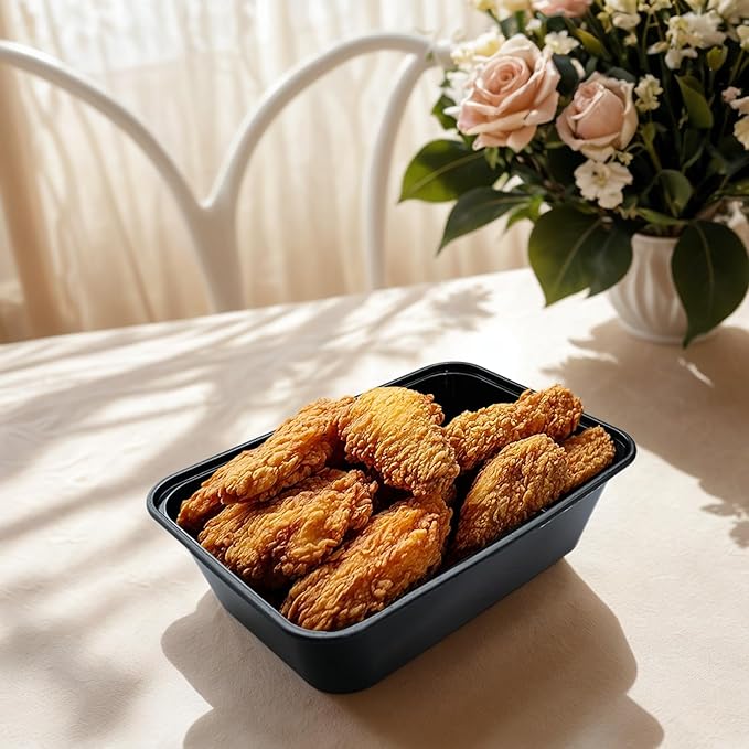 100 Pcs Plastic Meal Prep Containers with Lids Reusable Bento Box 1 Compartment Stackable Disposable Lunch Bowls for Meal Prep, Food Storage (26 oz, Black)