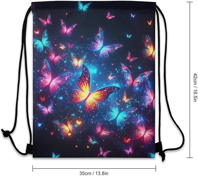 Butterfly Drawstring Backpack - Cute Cinch Sack, String Backpacks for Kids Boys Girls Women Men for Gym Outdoor Sports Travel Athletic Drawstring Bag - Lightweight/Foldable