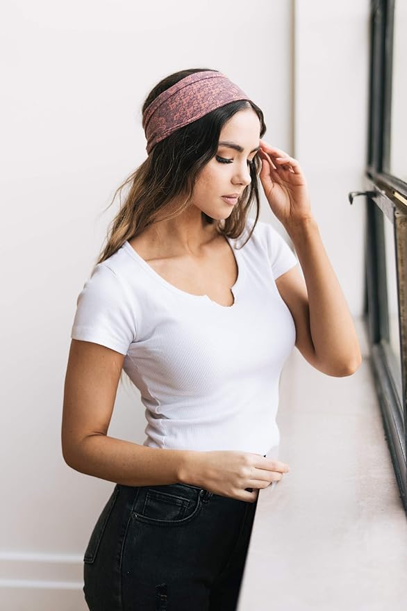 Maven Thread Workout Headbands for Women, 2Pack - 4 inch Thick Wide, Non Slip Sweatbands for Women, Ideal for Exercise, Gym Hairband for Athletic Workouts and Yoga, Black Marble