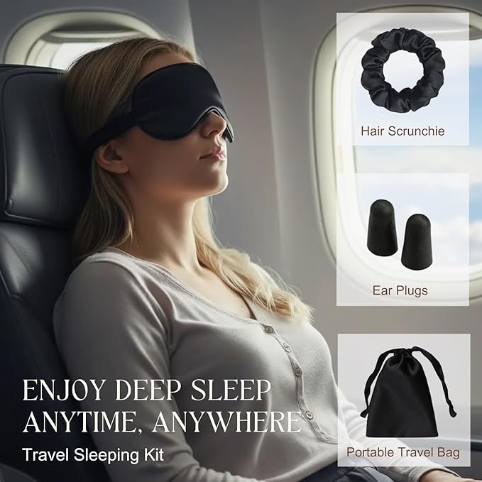 Silk Satin Sleeping Eye Mask, Black Sleep Eye Mask Night Blindfold for Women and Men, Soft Breathable Blackout Eyeshade Eye Cover for Travel, Wedding Bridesmaid Gift