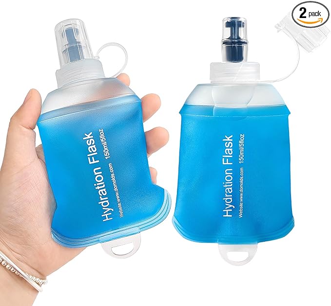 GYGYL Soft Flask, TPU Collapsible Soft Water Bottle for Hydration Pack, Running Vest, Leak-Proof Folding Water Bottle for Hiking Cycling Climbing Jogging-150ml Blue, 2pcs