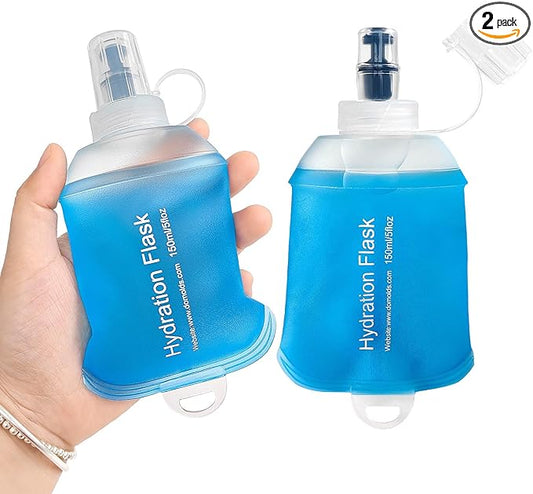 GYGYL Soft Flask, TPU Collapsible Soft Water Bottle for Hydration Pack, Running Vest, Leak-Proof Folding Water Bottle for Hiking Cycling Climbing Jogging-150ml Blue, 2pcs