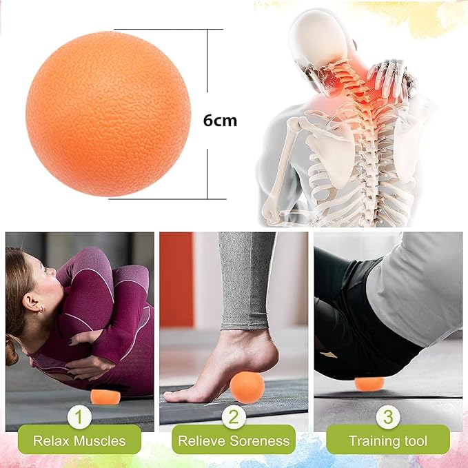 Massage Ball Set for Myofascial Trigger Point Release & Deep Tissue Massage, Kit of 7-3 Sizes Spiky Massage Balls, Peanut Ball, 1 Hand Roller Ball,1 Trigger Point Massager,1 Massage Lacrosse Ball