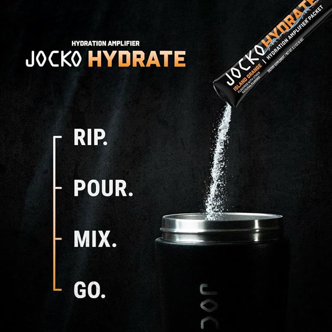 Jocko Fuel Hydrate Electrolytes Powder Packets Low Sugar - Hydration Amplifier Packets for Recovery, Dehydration, & Exercise - with Vitamins B6, B12 & C (16 Packets) Island Orange