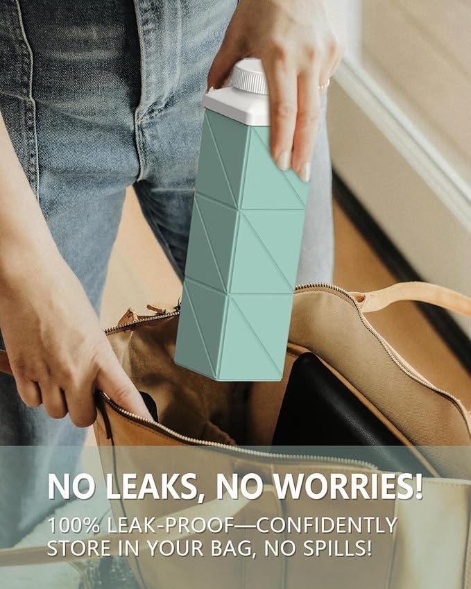 Collapsible Water Bottles 720ml 24.3oz, Foldable Portable Water Bottle, Lightweight Reusable Leakproof for Travel Camping Hiking Cycling Sports Outdoor School, 2 Pack, Green+Dark Blue