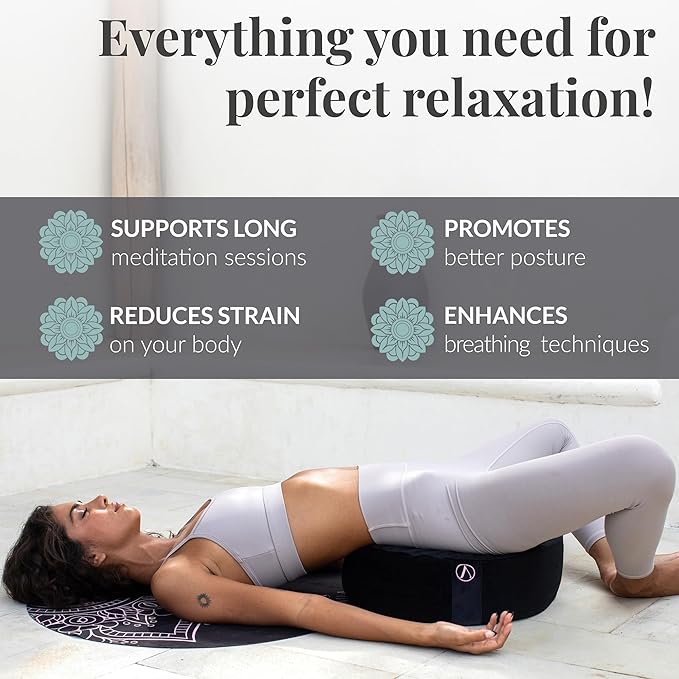 Aila Premium Meditation Cushion – Ergonomic Zafu Pillow with Buckwheat Filling – Includes Extra Washable Cover – Floor Cushion for Comfort & Posture Support – Ideal for Yoga, Mindfulness & Relaxation