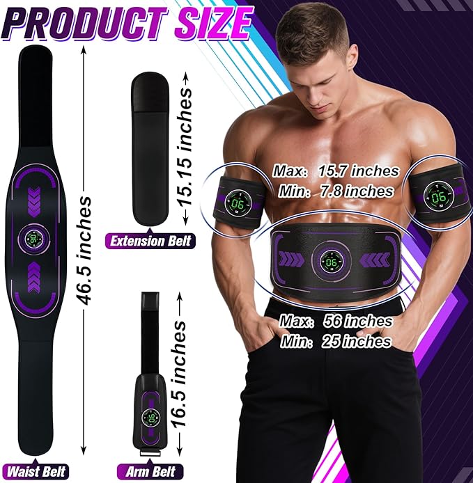 Electronic Muscle Stimulator with TENS & PMS, Ab Belt Stimulator Muscle Toner, Abdominal Fitness Trainer for Home