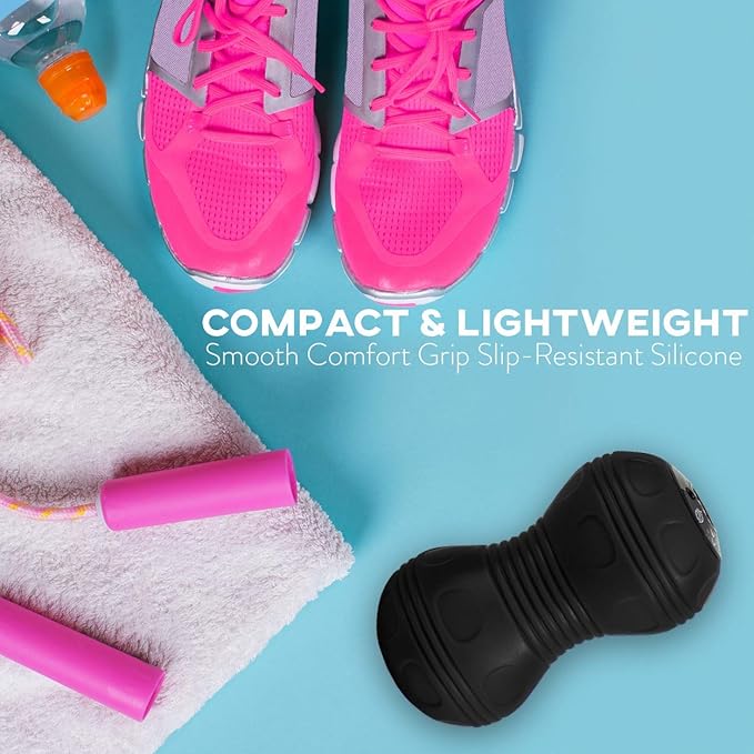 Vibrating Peanut Massage Ball - Deep Tissue Trigger Point Therapy, Myofascial Release - Handheld, Cordless - 4 Intensity Levels - Dual Lacrosse Ball Vibration Massager (Black)