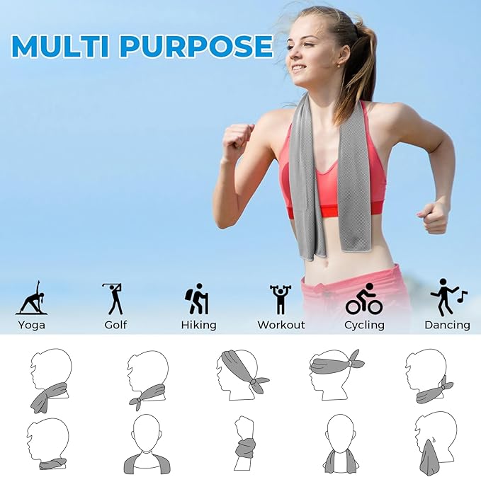Cooling Towels for Neck and Face - Microfiber Chilly Towel Yoga Towel for Men or Women Ice Cold Towels for Yoga Gym Travel Camping Golf Football & Outdoor Sports