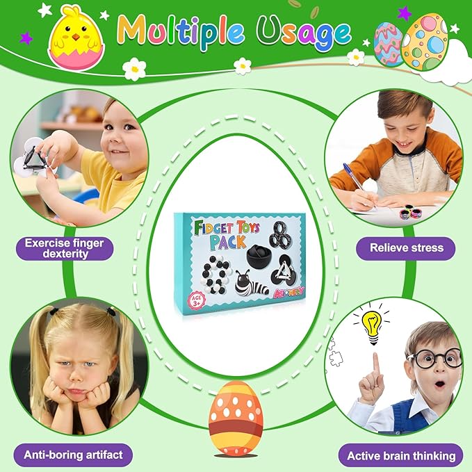 Fidget Toys Adults Pack, Sensory Toys Set for Kids, Fidget Spinner Slug Magnetic Rings, Cool Gadget Gift for Girls Boys Teens ADHD Autism Stress Relief Desk Toy Easter Basket Stuffers