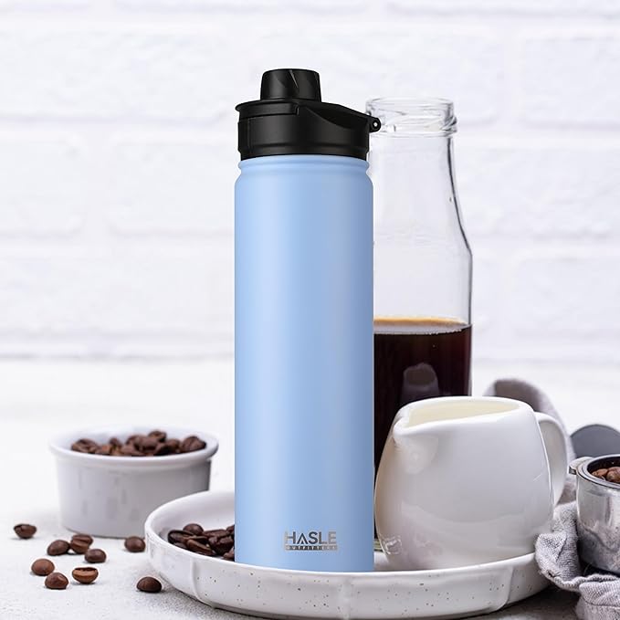 HASLE OUTFITTERS Insulated Water Bottle 22 oz Double Wall Stainless Steel Water Bottle Wide Mouth with Straw Lid & Spout Lid Keeps Cold or Hot(Blue,8)
