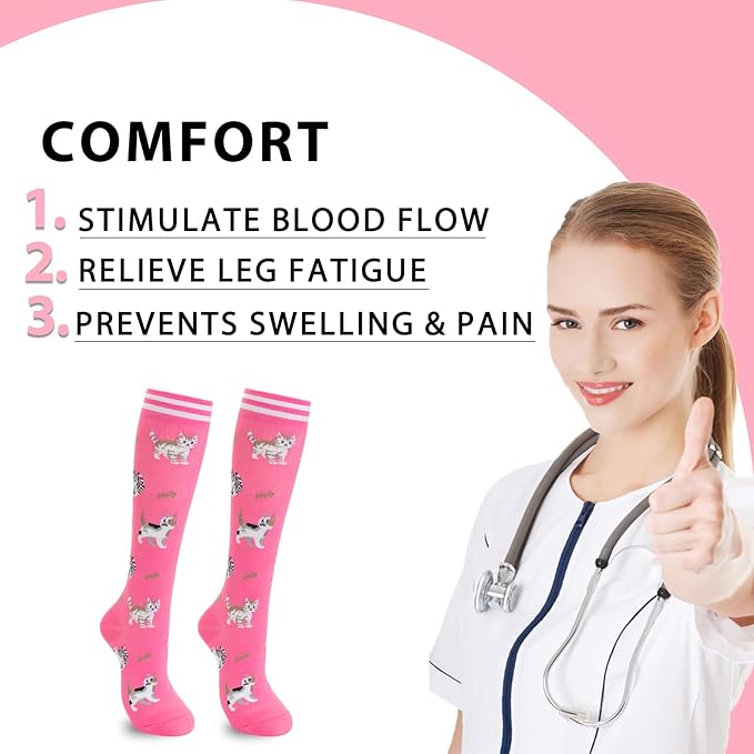 fenglaoda Compression Socks Women Men 4 Pairs, Knee High Support Socks for Running, Sports, Travel, Flight, Nurse